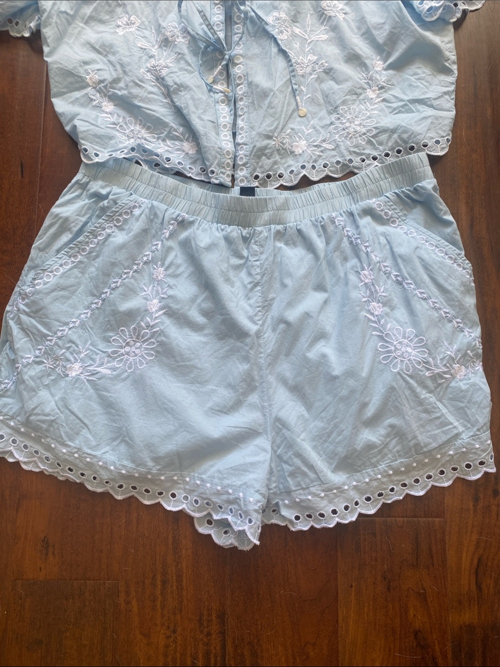 Blue & White Matching Summer Set (Top and Shorts) 100% Cotton - Picture 3 of 7